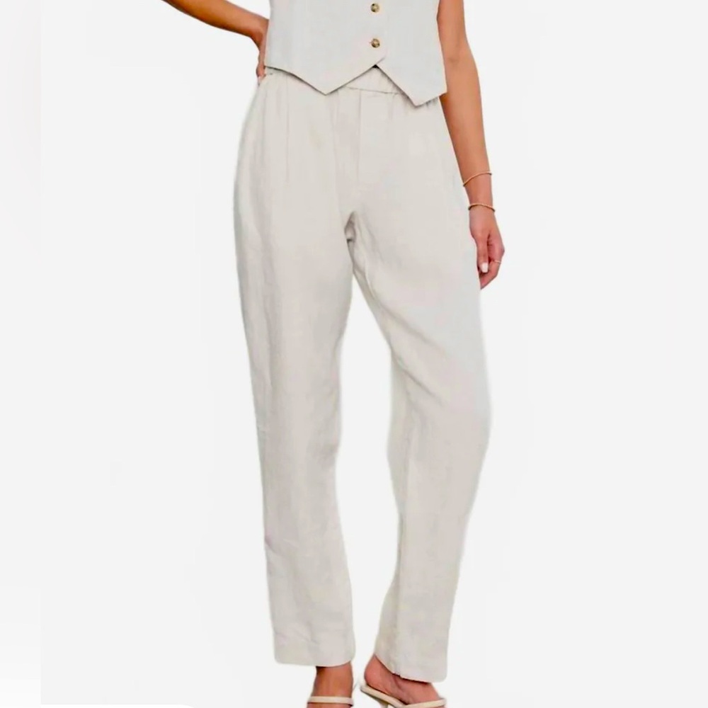 Velvet By Graham And Spencer Jessie Heavy Linen Pants In Bisque, Size XS